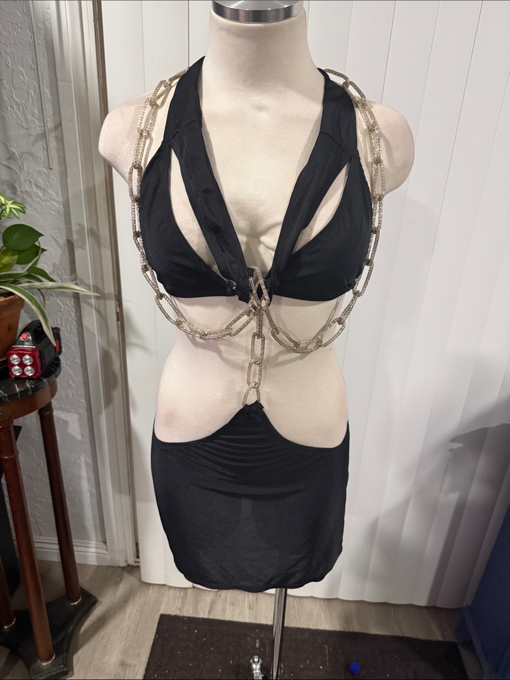 Black Chain-Detail Cutout Chemise - Women Intimates & Sleepwear